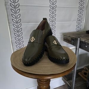 ANTONIO MELANI Olive Loafers with Studded Sole